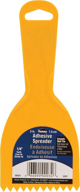 Homax 33 Adhesive Spreader Knife, 3/16 in Notch, Notched Blade, Polystyrene Blade, Polystyrene Handle