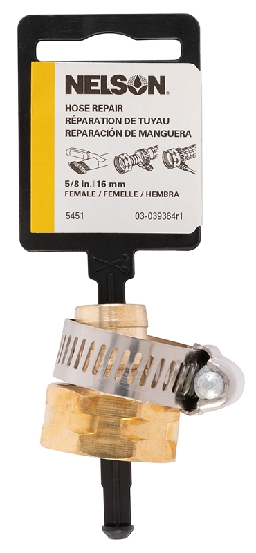 Nelson 854514-1001 Hose Repair Coupler, 5/8 in, Female, Brass, For: 5/8 in Garden Hose