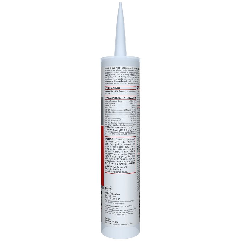 GE Siliconized Multi-Purpose Acrylic 2876713 Kitchen & Bath Caulk, Clear, 2 to 7 days Curing, 10 fl-oz Cartridge