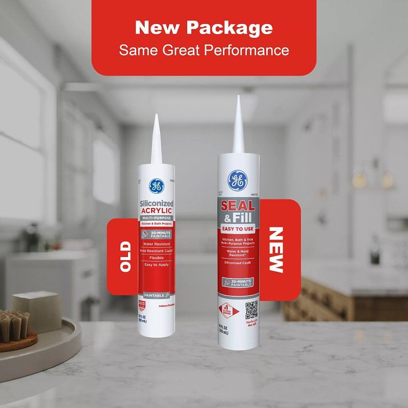 GE Siliconized Multi-Purpose Acrylic 2876713 Kitchen & Bath Caulk, Clear, 2 to 7 days Curing, 10 fl-oz Cartridge