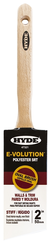 Hyde 47321 Paint Brush, Oval, Stiff Brush, 2 in L Bristle, Polyester Bristle