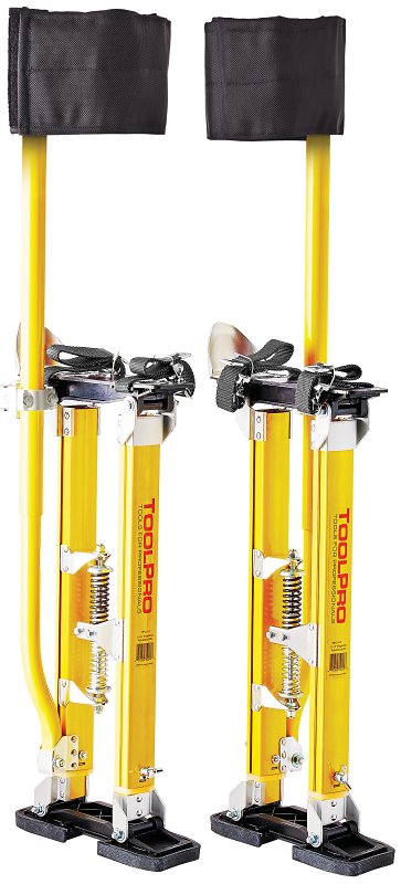 Toolpro TP02440 Adjustable Stilts, 225 lb, 24 in Min H, 40 in Max H, Magnesium, Yellow