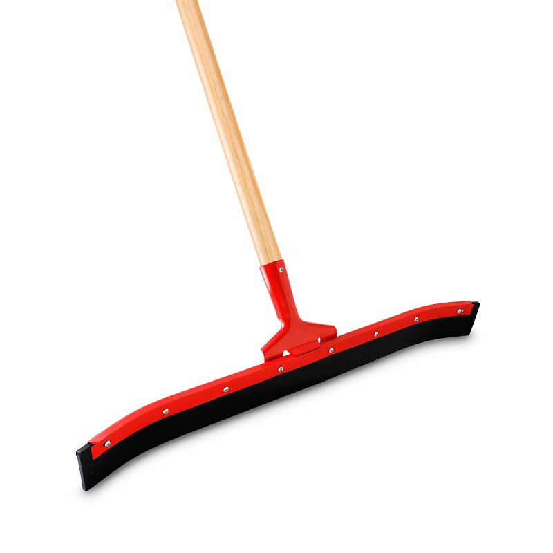 Libman 5060 Heavy-Duty Floor Squeegee, 24 in Blade, Curved Blade, Rubber Blade, Wood Handle, Black/Red