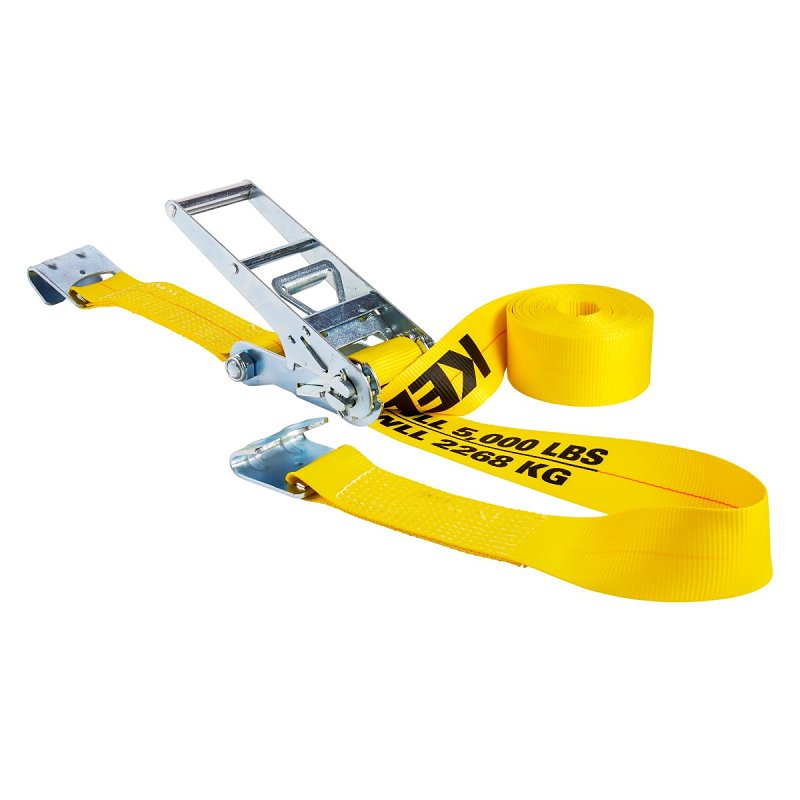 Keeper 04637 Tie-Down Strap, 3 in W, 27 ft L, Yellow, 5000 lb Working Load, Flat Hook End