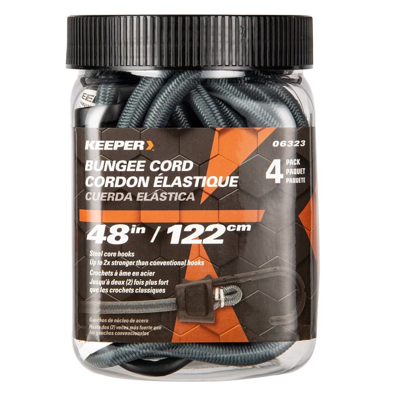 Keeper 06323 Bungee Cord, Polypropylene End, 48 in L, Rubber, Gray, Hook End