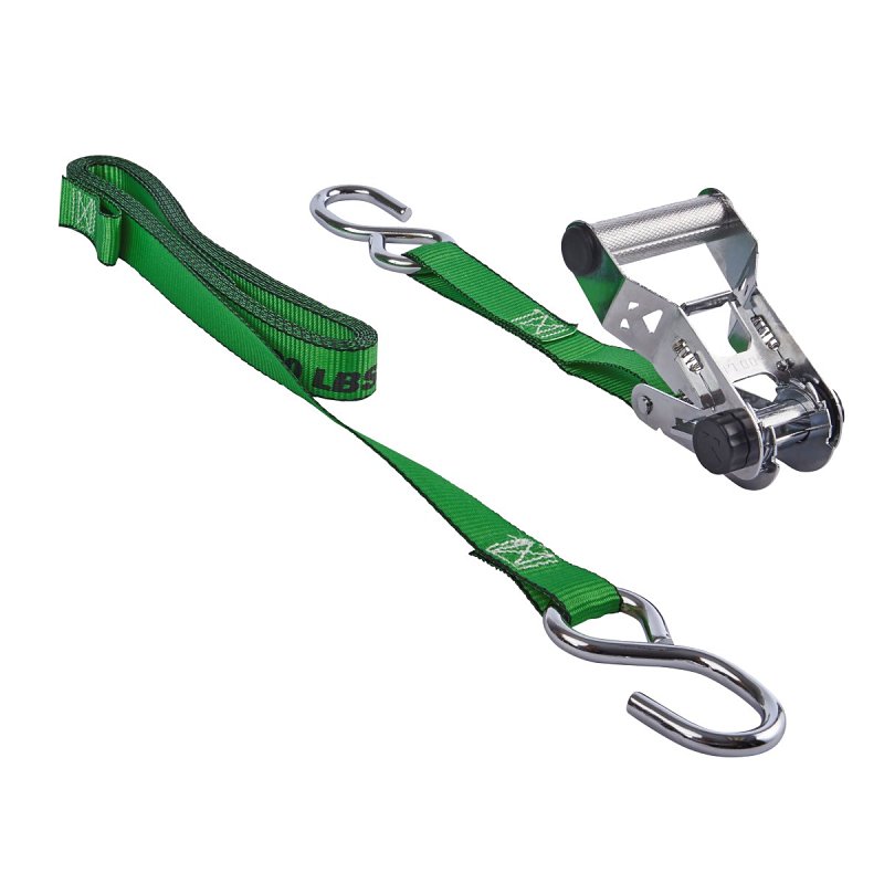 Keeper 85426 Tie-Down, Ratchet Adjustment, 1 in W, 14 ft L, Bright Green, 500 lb Working Load, S-Hook End, 2/PK