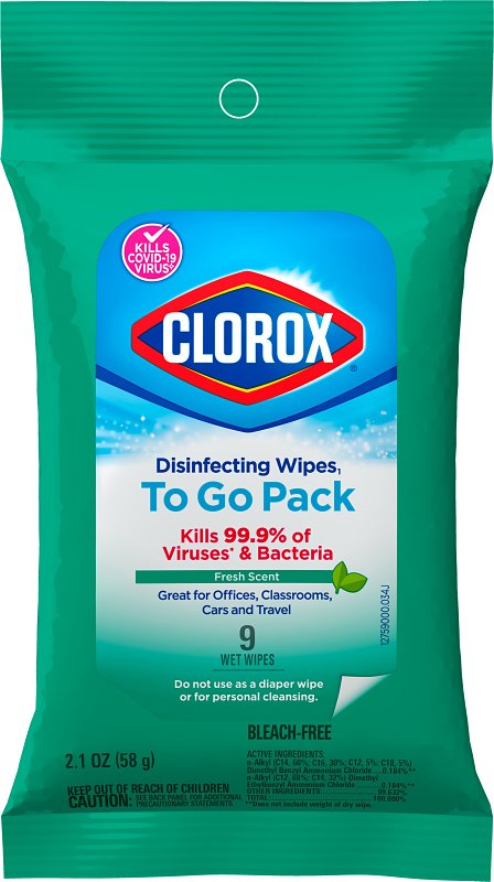 Clorox 1665 Disinfecting Wipes, 8 in L, 7 in W, Fresh, 1-Ply