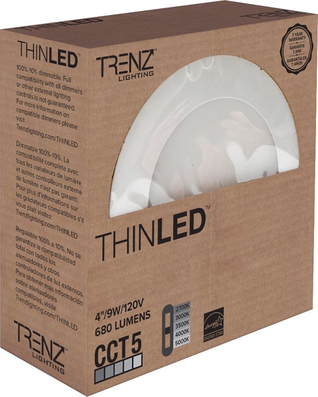 Trenz Lighting TL4-9W-CCT5-90WH Light Fixture, 9 W, 100/135 V, LED Lamp