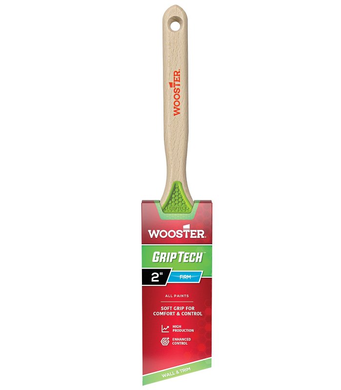 Wooster GripTech Series 5401-2 Paint Brush, 2 in W, Angle Brush, 2-5/8 in L Bristle, Polyester Bristle, Sash Handle