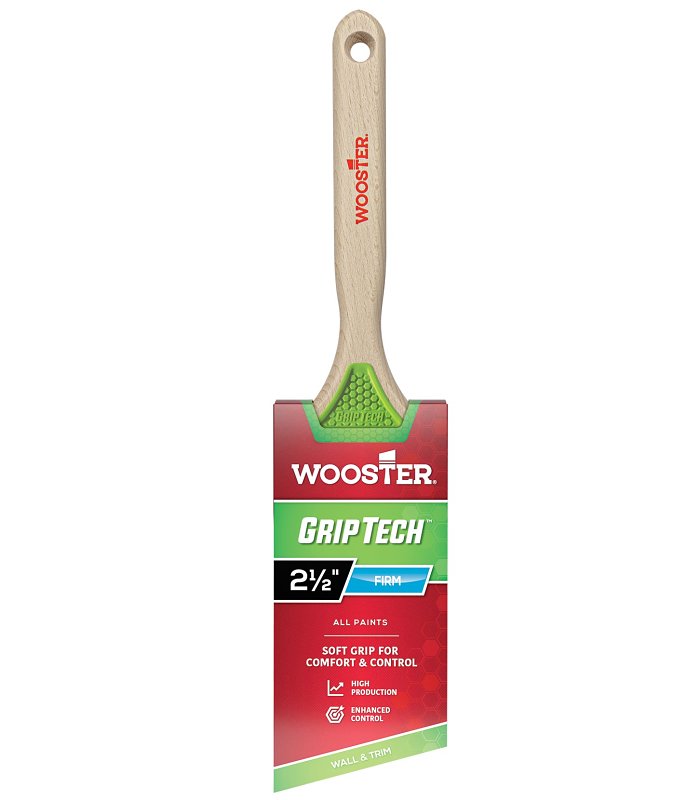 Wooster GripTech Series 5401-2.5 Paint Brush, 2-1/2 in W, Angle Brush, 2-7/8 in L Bristle, Polyester Bristle