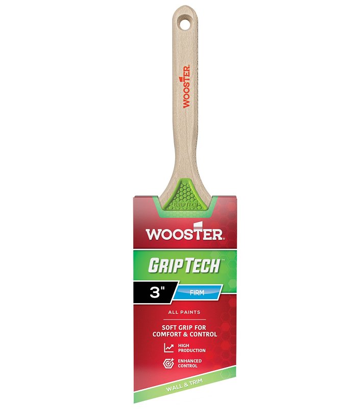 Wooster GripTech Series 5401-3 Paint Brush, 3 in W, Angle Brush, 2-7/8 in L Bristle, Polyester Bristle, Sash Handle