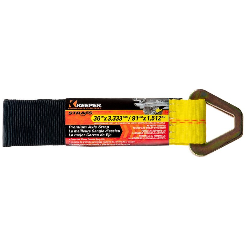 Keeper 04228 Axle Strap with D-Ring, 2 in W, 36 in L, Polyester, Yellow, 3333 lb Working Load