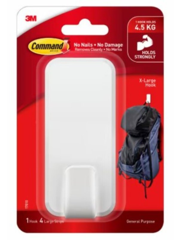 Command 17010-ES Extra Large Hook, 4.54 kg, White
