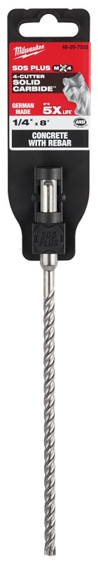Milwaukee MX4 48-20-7332 4-Cutter Rotary Hammer Drill Bit, 1/4 in Dia, 8 in OAL, 13/32 in Dia Shank