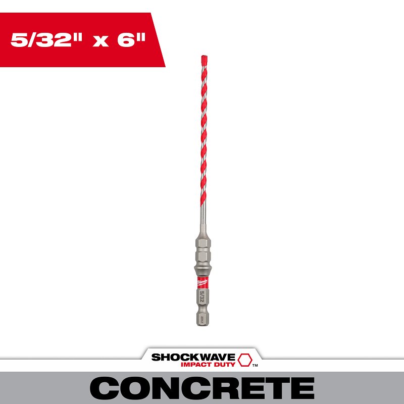 Milwaukee SHOCKWAVE Impact Duty 48-20-9092 Hammer Drill Bit, 5/32 in Dia, 6 in OAL, Percussion, Wide Flute, 1/4 in Dia Shank