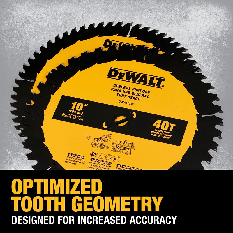 DEWALT DWA110CMB Series Circular Saw Blade Set, Specifications: 5/8 in Arbor Size, 0.094 in Kerf, 60 Teeth, Carbide