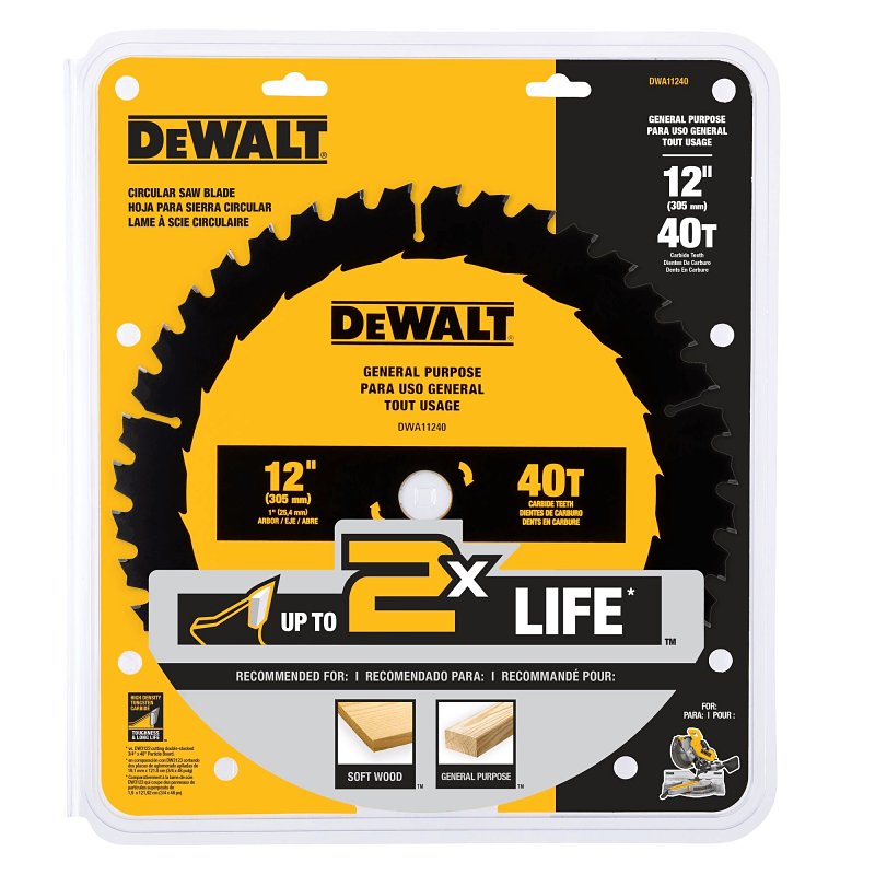 DEWALT DWA11240 General-Purpose Circular Saw Blade, 12 in Dia, 1 in Arbor, 40-Teeth