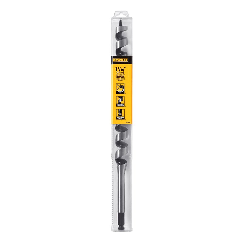 DEWALT DW1688 Auger Drill Bit, 1-1/16 in Dia, 17 in OAL, Hollow Center Flute, 7/16 in Dia Shank, Ball Groove Shank