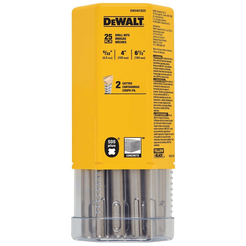 DEWALT DW5401B25 2-Cutter Drill Bit, 5/32 in Dia, 6-1/2 in OAL, Helix Flute, 4-Flute, 25/64 in Dia Shank