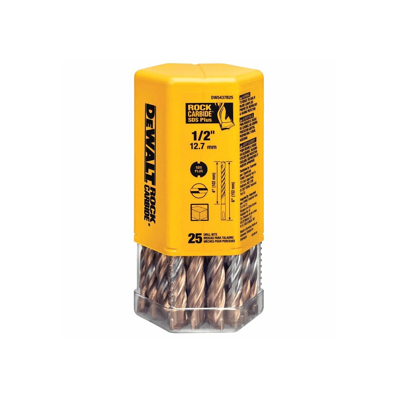 DEWALT DW5437B25 Drill Bit, 1/2 in Dia, 6 in OAL, Helix Flute, 2-Flute, SDS Plus Shank