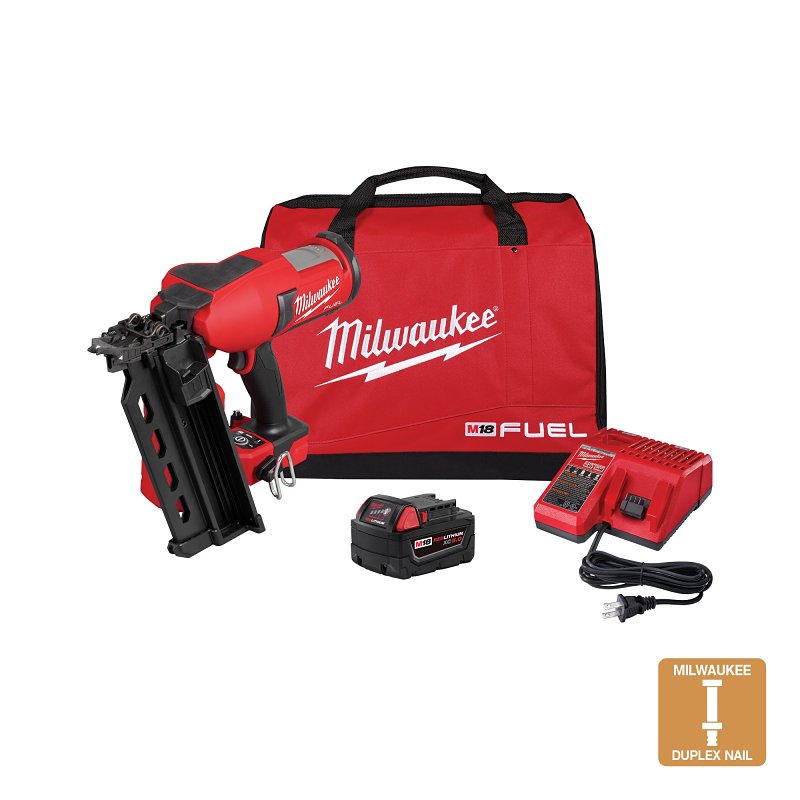 Milwaukee M18 FUEL 2844-21 Duplex Nailer Kit, Tool Only, 18 V, 5 Ah, 800 Magazine, 21 deg Collation, Strip Collation