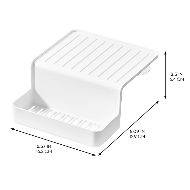 iDESIGN 23041 Double Suction Sink Caddy, 16.5 cm L, 13 cm W, 6.4 cm H, Polypropylene, White, Suction Cup