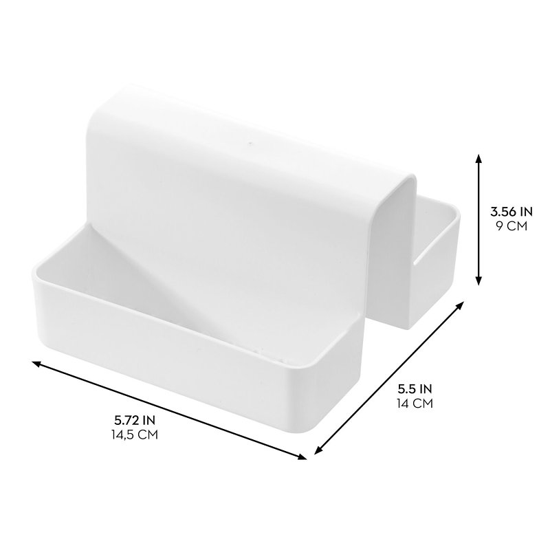 iDESIGN 23039 Sink Caddy Saddle, 5-1/2 in L, 5.72 in W, 3.56 in H, Polypropylene, White, 2-Compartment