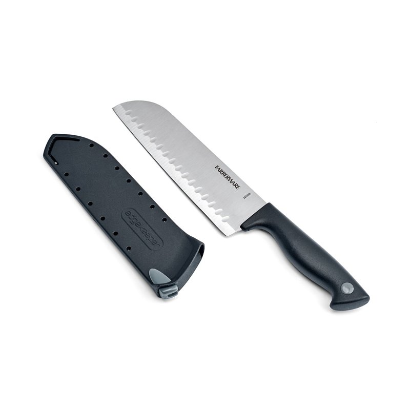 Farberware 5301748 Santoku Knife, 7 in L Blade, Stainless Steel Blade, Polypropylene Handle, Black Handle, Plain Blade