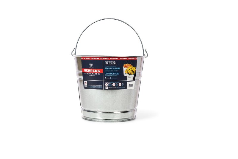 Behrens 1208GS Utility Pail, 8 qt Capacity, Steel, Galvanized