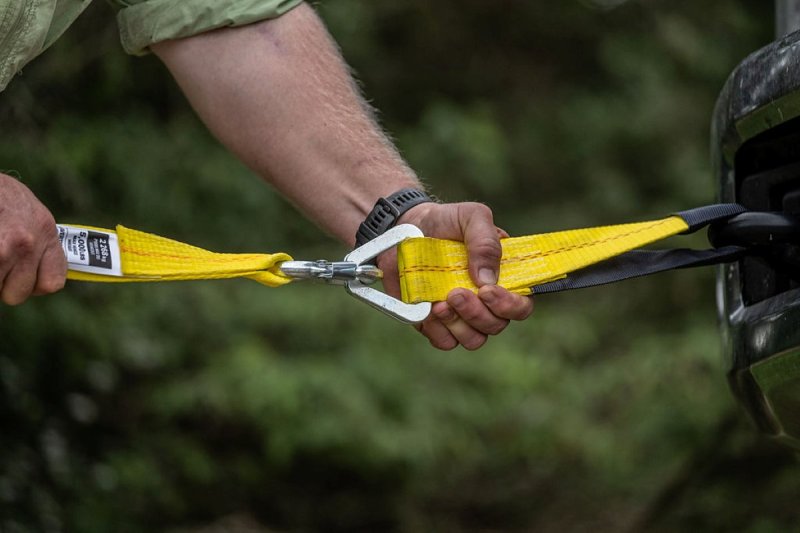 Keeper 89825 Tow Strap, 12,000 lb, 2 in W, 25 ft L, Slip Hook End, Yellow