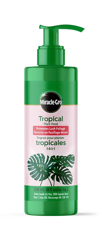 Miracle-Gro 3023105 Tropical Plant Food, 236 mL, Liquid, 1-0.5-1 N-P-K Ratio