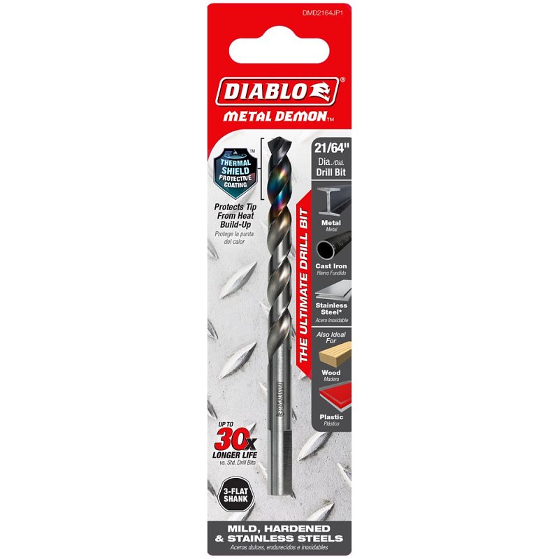 Diablo Metal Demon DMD2164JP1 Drill Bit, 21/64 in Dia, 4.6 in OAL, Three-Flat Shank