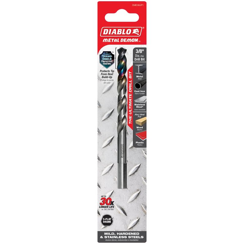 Diablo Metal Demon DMD38JP1 Drill Bit, 3/8 in Dia, 5.2 in OAL, Three-Flat Shank