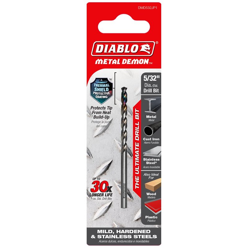 Diablo Metal Demon DMD532JP1 Drill Bit, 5/32 in Dia, 3 in OAL, Three-Flat Shank