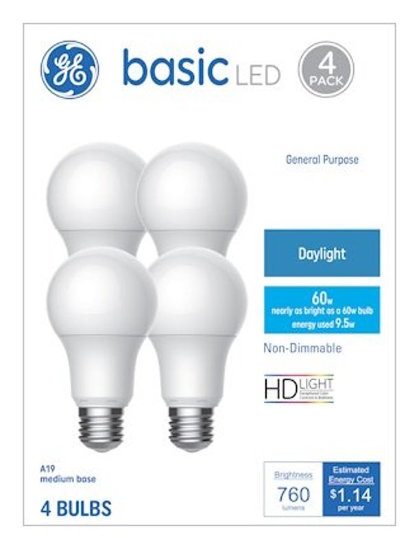 GE Industrial Solutions 37004 LED Bulb, 120 V, 750 Lumens, 10 W, A19 Lamp, 60 W Equivalent, E26 Lamp Base