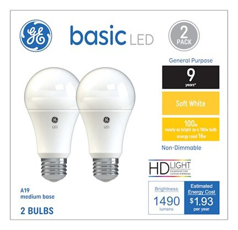 GE Industrial Solutions 37025 LED Bulb, General Purpose, 1490 Lumens, 16 W, A19 Lamp, E26 Lamp Base, Soft White