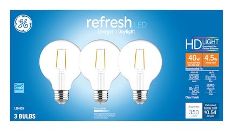 GE Industrial Solutions 43266 LED Bulb, Globe, 350 Lumens, 4.5 W, G25 Lamp, E26 Lamp Base, Dimmable, Clear, Daylight