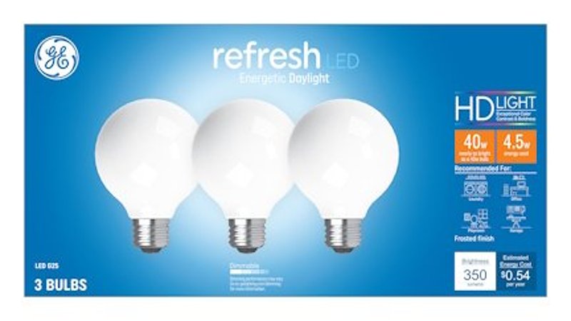 GE Industrial Solutions 43281 LED Bulb, Globe, 350 Lumens, 4.5 W, G25 Lamp, E26 Lamp Base, Dimmable, Frosted, Daylight