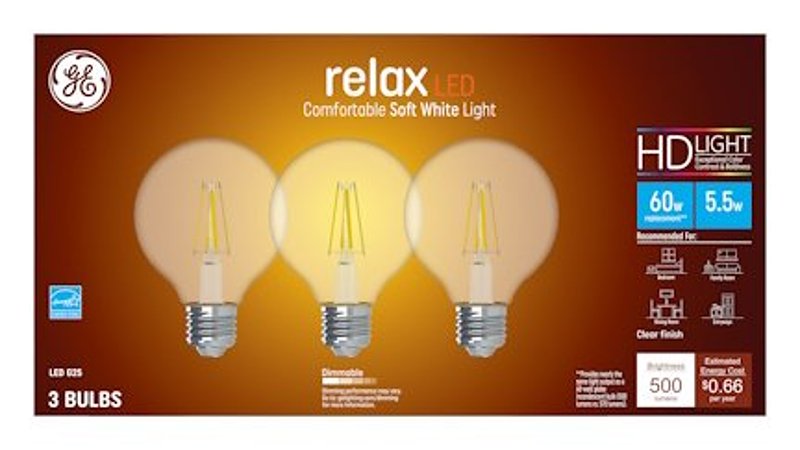 GE Industrial Solutions 43306 LED Bulb, Globe, 500 Lumens, 5.5 W, G25 Lamp, E26 Lamp Base, Dimmable, Clear, Soft White