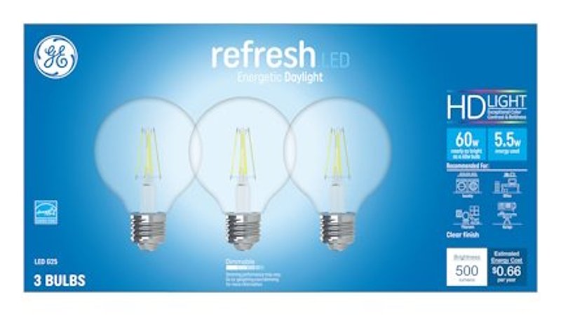 GE Industrial Solutions 43310 LED Bulb, Globe, 500 Lumens, 5.5 W, G25 Lamp, E26 Lamp Base, Dimmable, Clear, Daylight