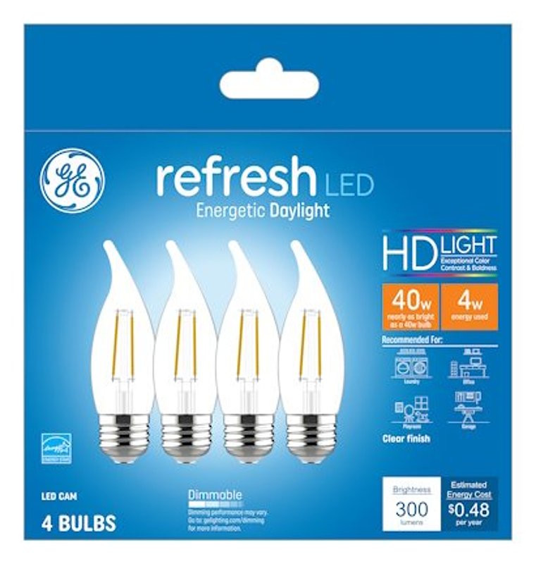 GE Industrial Solutions 45661 LED Bulb, Decorative, CAC Lamp, E26 Lamp Base, Dimmable, Daylight Light, 5000 K Color Temp