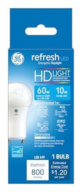 GE Industrial Solutions 46184 LED Bulb, General Purpose, A19 Lamp, GU24 Lamp Base, Dimmable, Daylight Light