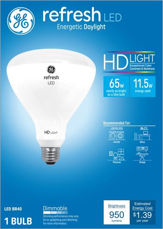 GE Industrial Solutions 46329 LED Bulb, Flood/Spotlight, BR40 Lamp, E26 Lamp Base, Dimmable, Daylight Light