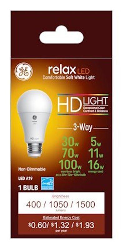 GE 93127692 Bulb, A19 Lamp, 30, 70, 100 W Equivalent, Medium E26/24 Lamp Base, No, Soft White, 2700 K Color Temp