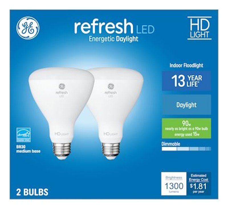 GE 93129077 Reflector LED Bulb, BR30 Lamp, 90 W Equivalent, E26/24 Medium Lamp Base, Dimmable, Daylight Light