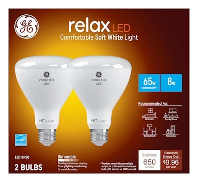 GE Industrial Solutions 45177 LED Bulb, 700 Lumens, 8 W, BR30 Lamp, 65 W Equivalent, E26 Lamp Base