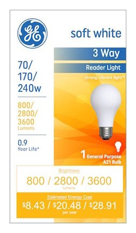 GE Industrial Solutions 15846 Incandescent Bulb, 70/240 W, A21 Lamp, Medium E26 Lamp Base, 3600 Lumens