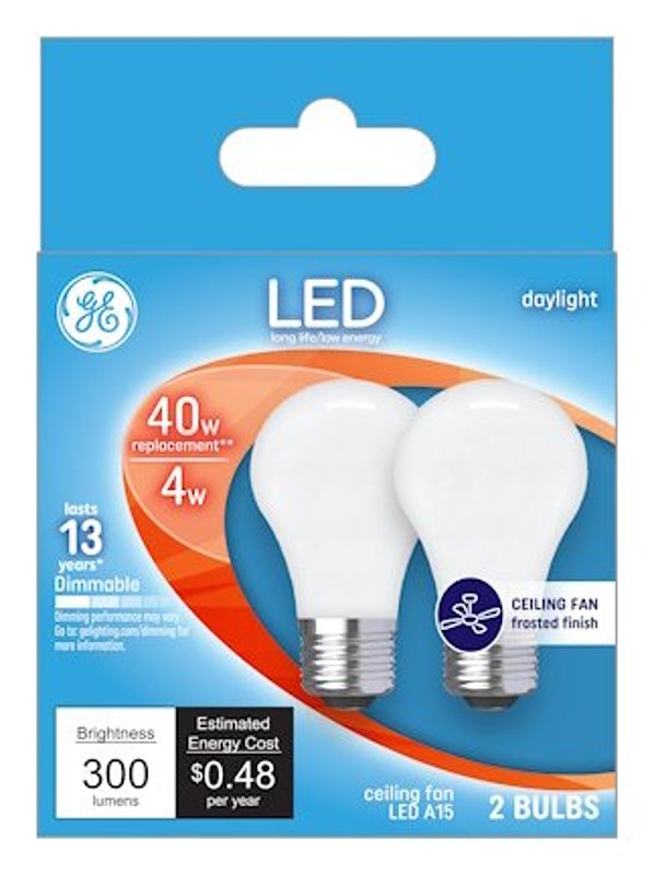 GE Industrial Solutions 28392 LED Bulb, General Purpose, 300 Lumens, 4 W, A15 Lamp, E26 Lamp Base, Dimmable, Frosted