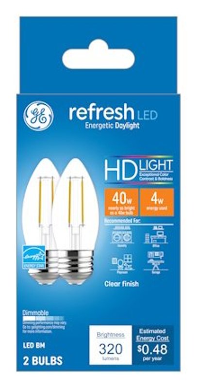 GE Industrial Solutions 31517 LED Bulb, 120 V, 300 Lumens, 4 W, BM Lamp, 40 W Equivalent, E26 Lamp Base, Dimmable