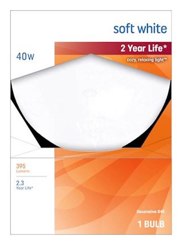 GE 36191 Globe Light Bulb, 40 W, G40 Lamp, E26 Medium Lamp Base, 395 Lumens, 2500 K Color Temp, Soft White Light